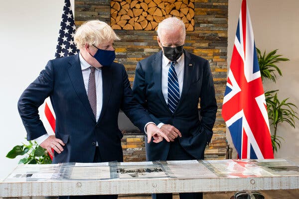 President Biden with Prime Minister Boris Johnson of Britain before their meeting on Thursday.