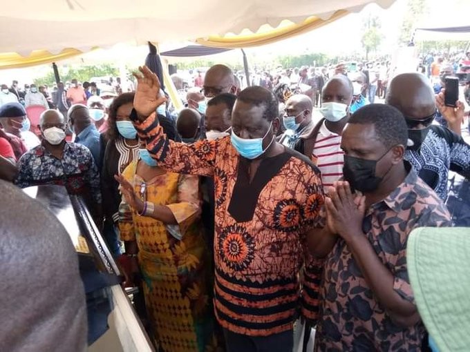 Raila Odinga arrives for Jakoyo Midiwo's burial 