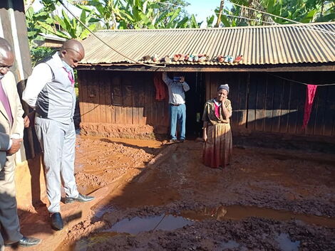 Konyu Ward MCA Eric Mwangi Wamumbi pictured at Njoki wa Macharia flooded home in Nyeri on May 20, 2020. The legislator lost his wife just five days later on Monday, May 25, 2020.