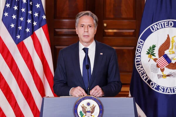 U.S. Secretary of State Antony J. Blinken said on Monday that American diplomats would remain engaged in Afghanistan, but from outside its borders.