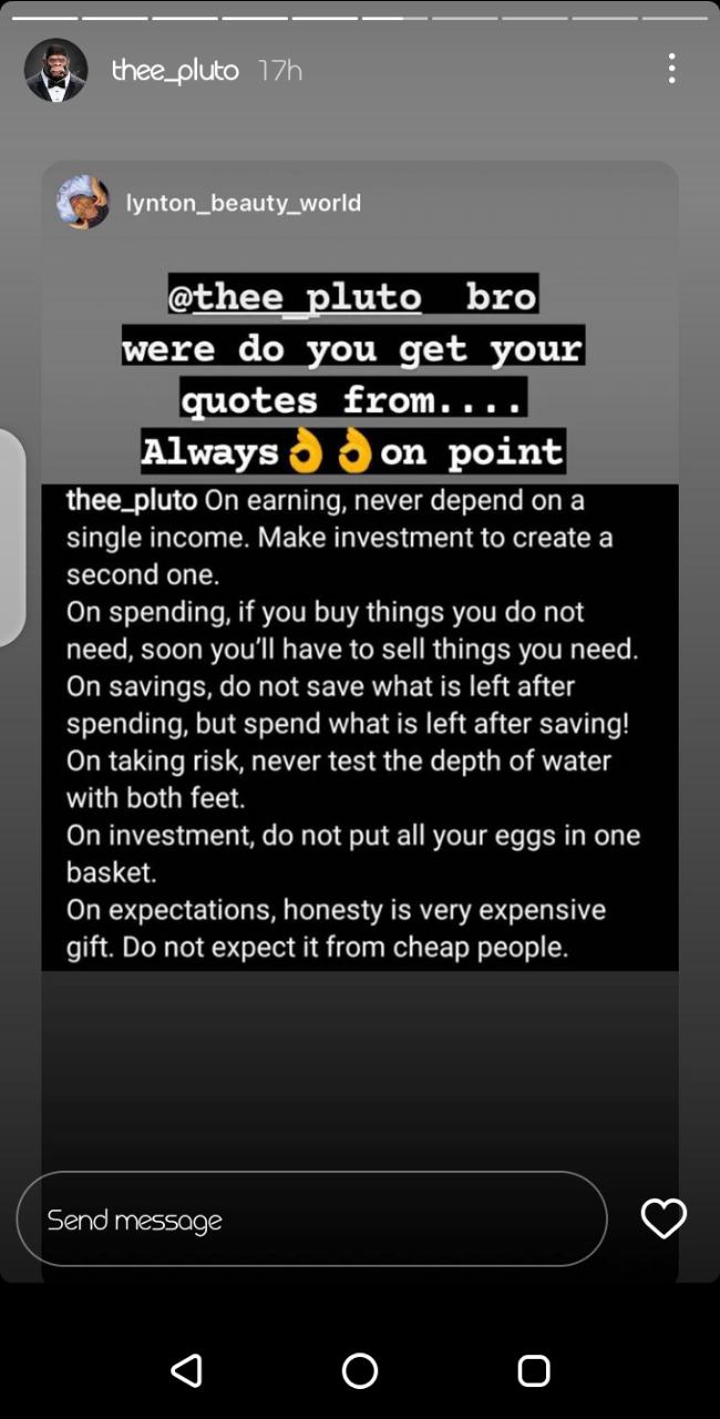 'Never Depend On One Income'-Thee Pluto's Financial Advice To His Fans (Screenshot)