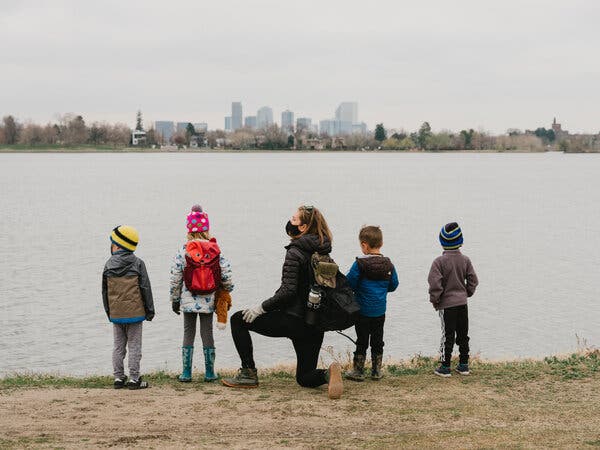Leah Vogt leading an outdoor learning group called Team Nature at Sloan’s Lake Park in Denver, Colo., on Tuesday.