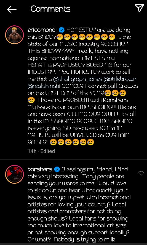 Konshens Responds To Eric Omondi's Curtain Raising Claims, Explains Why He Loves To Perform In Kenya