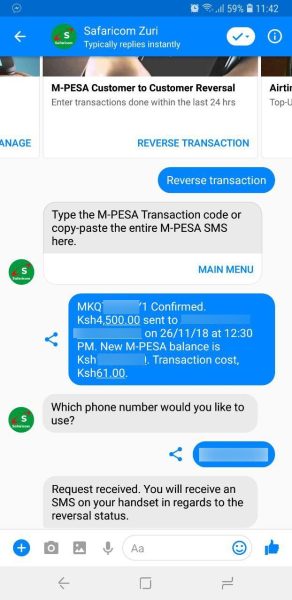 Safaricom Zuri M-Pesa Reversal