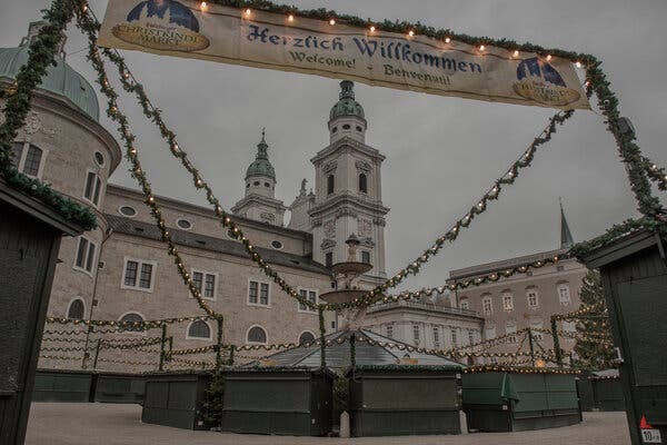 A Christmas market in Salzburg, Austria, was closed on Monday after the country entered a national lockdown.