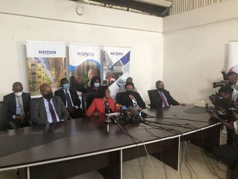 Kenya Medical Supplies Authority (KEMSA) board during a presser on Thursday, November 4, 2021.