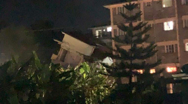 The house, a four-storey building located in Tebs View Court,Kericho town along Taita Towett, road collapsed following heavy rains that have been pounding the area/COURTESY
