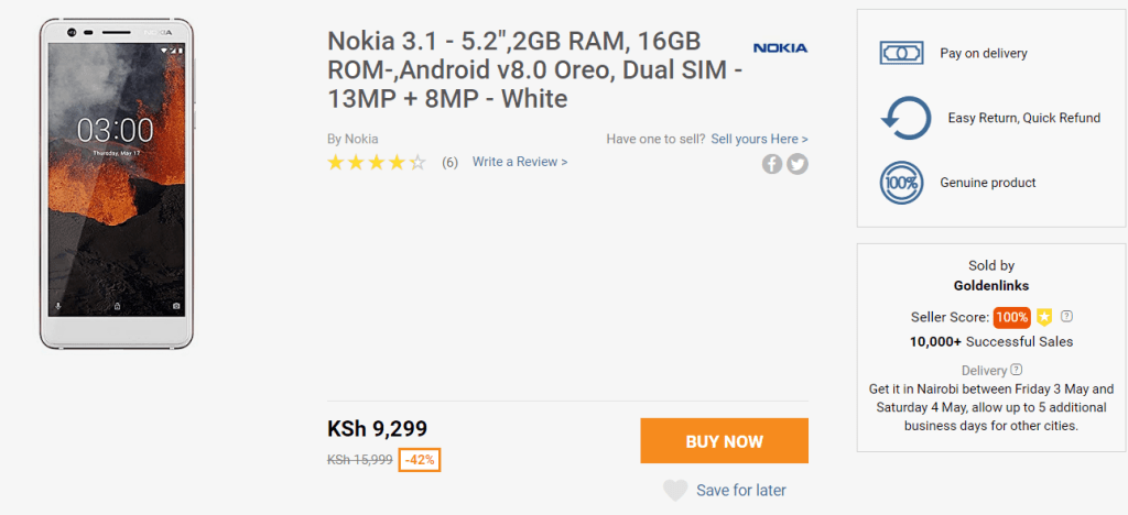 Nokia 3.1 price slashed to just Kshs 9,299