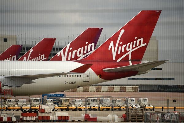 Virgin Atlantic Airline planes at Manchester Airport in north-west England, in June.