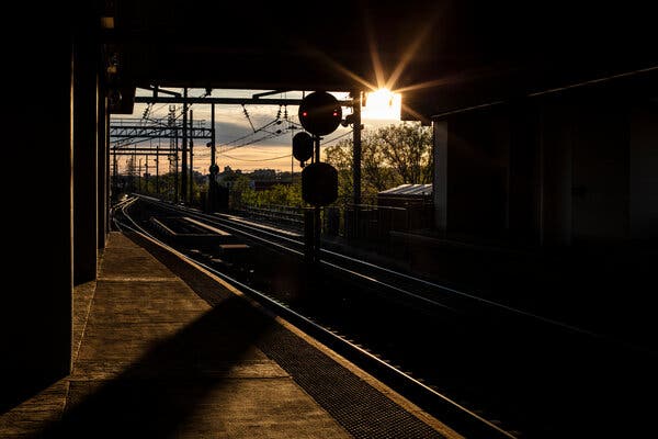 Empty platforms at the New Jersey Transit station in Secaucus in May.