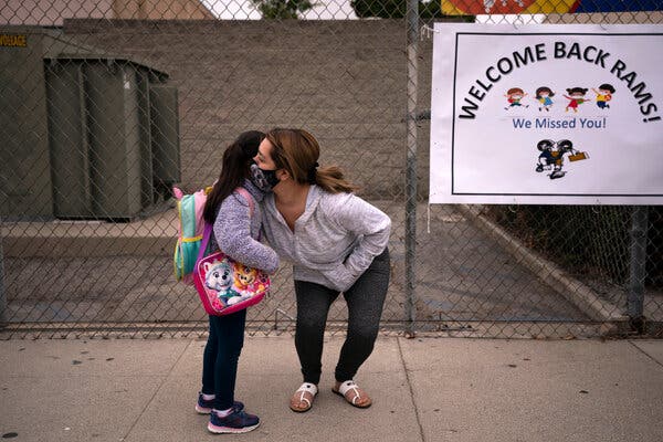 The first day of school at Heliotrope Elementary School in Maywood, Calif., in April.