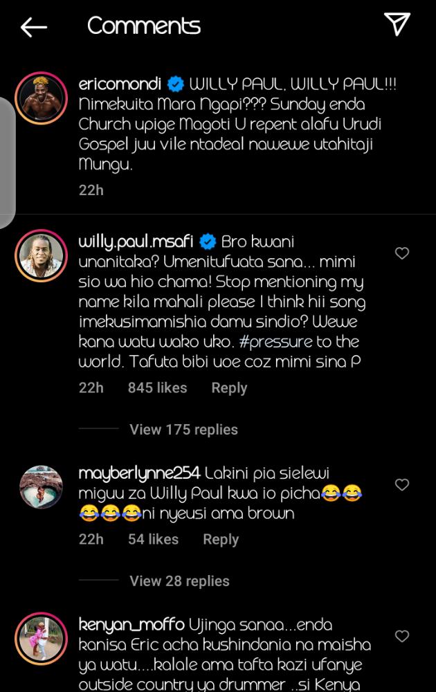 'Kwani Unanitaka?' Willy Paul And Eric Omondi In Bitter War Of Words (Screenshot)
