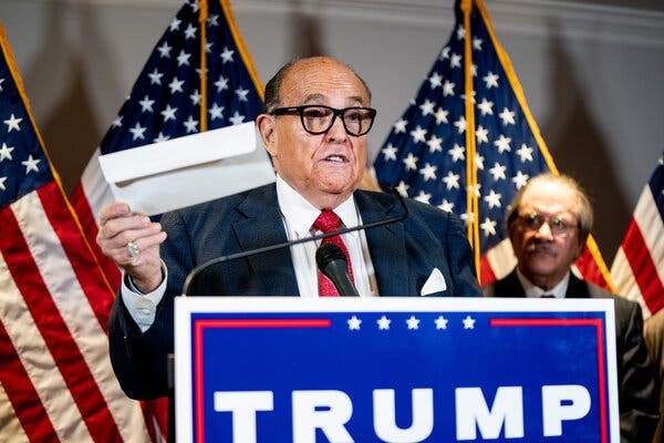 A New York court said that Rudolph W. Giuliani’s actions had posed “an immediate threat” to the public and he would likely face “permanent sanctions” after the proceedings conclude.