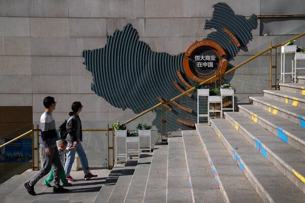 A map showing China Evergrande development projects across the country at a company development in Beijing on Tuesday.