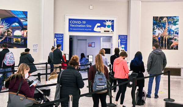 A Covid-19 vaccination site at the American Museum of Natural History in New York City.