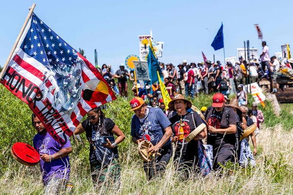 Demonstrators gathered this month in Minnesota for a traditional Indigenous water ceremony during a protest against the Line 3 project.