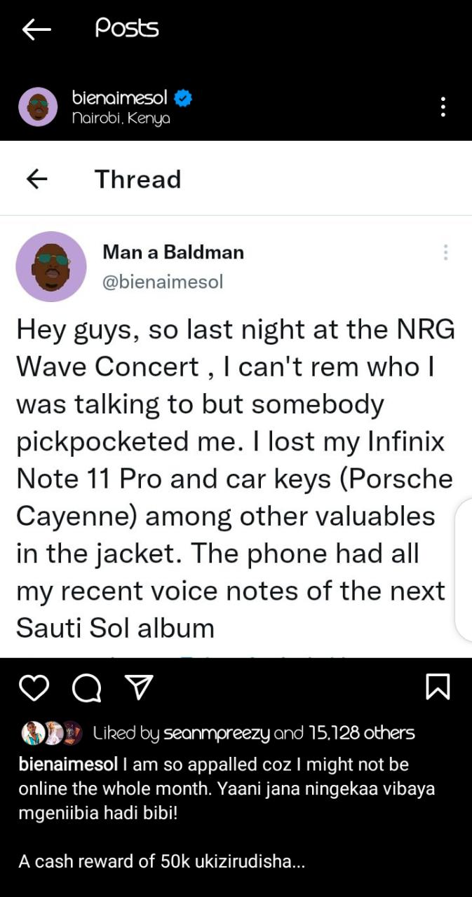 Bien Accuses Eric Omondi Of Stealing His Valuables At Carnivore Concert