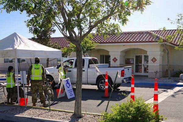 Members of the Nevada National Guard offering coronavirus vaccines at a mobile clinic on the Fallon Paiute-Shoshone Reservation and Colony in May.