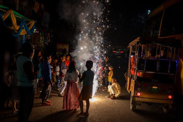 Fireworks in New Delhi on Thursday during Diwali, the festival of lights and one of India’s most important holidays.