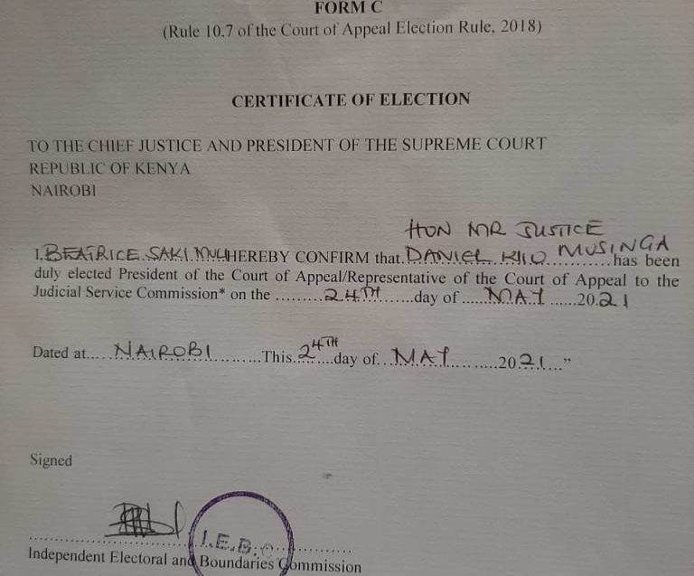 The letter confirmation the election of the new President