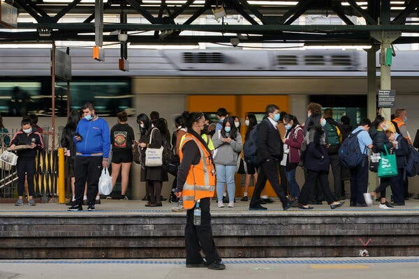 A train station in Sydney, Australia, on Wednesday. The lockdown will affect a large portion of the city’s five million residents since it applies to anyone who works downtown.