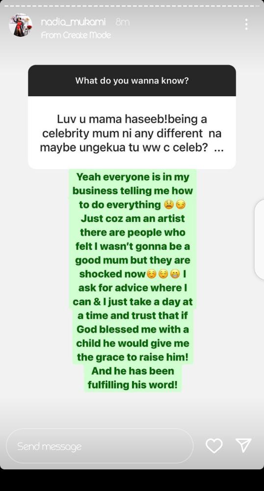 Nadia Mukami Explains How Being A Celebrity Has Affected Raising Of Her Child (Screenshot)