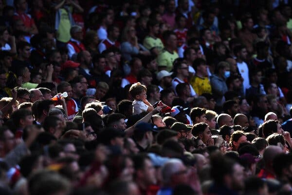 Fans at an English Premier League match between Arsenal and Chelsea in London last Sunday.