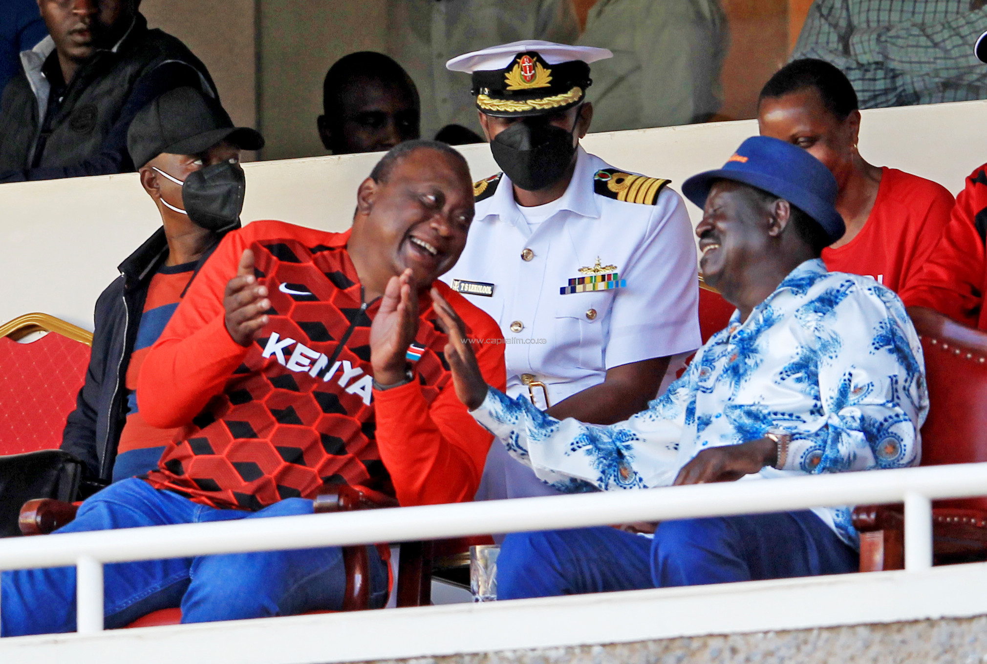 IN PICTURES: Baba and 'handshake brother' President Kenyatta enjoy Mashemeji Derby at Kasarani