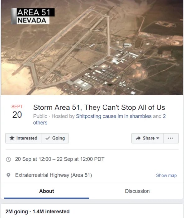 “Storm Area 51” Event page back on Facebook after mistaken deletion