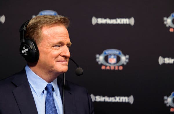 N.F.L. Commissioner Roger Goodell was interviewed ahead of the draft on Thursday.