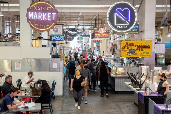 Crowds at Grand Central Market in Los Angeles earlier this month.