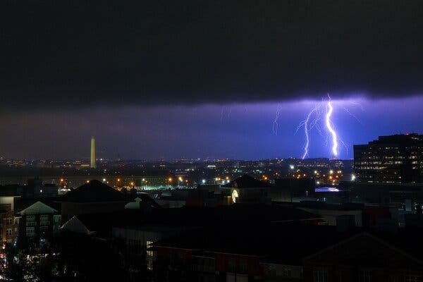 A severe thunderstorm early Wednesday in Washington, which was under a flash flood watch.