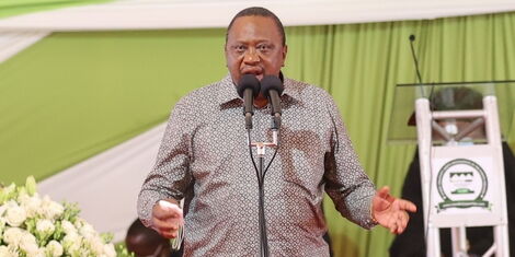 President Uhuru Kenyatta speaks at the funeral service of Mama Hannah Mudavadi at Mululu village in Vihiga County