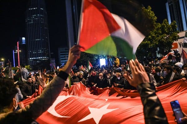 Protesters gathered outside the Israeli Consulate in Istanbul on Tuesday.