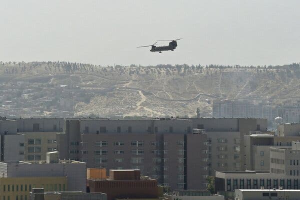 A U.S. military helicopter flying above Kabul this week.