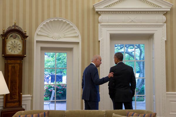 President Obama and Vice President Joseph R. Biden Jr. in the Oval Office in 2015. Mr. Biden opposed the troop surge Mr. Obama ordered in Afghanistan in 2009.