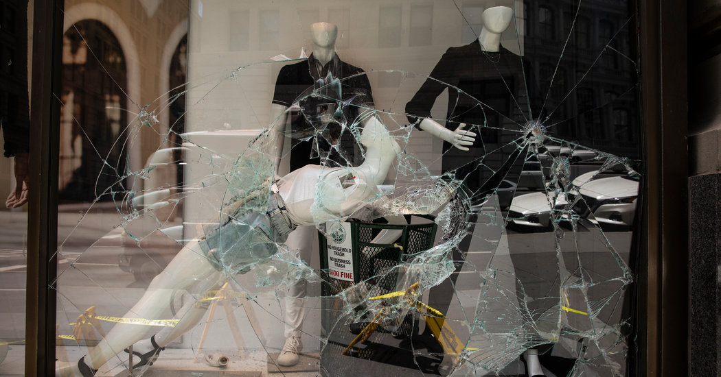 Shattered Glass in SoHo as Looters Ransack Lower Manhattan