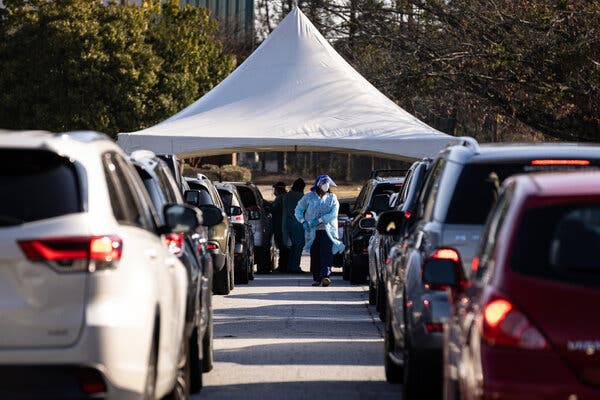 Students and staff of public schools in Clayton County, Ga., waited in a line of more than 100 vehicles for coronavirus tests on Wednesday.