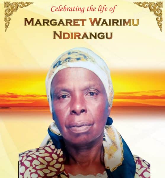 Death announcement of Margaret Wairimu Ndirangu, sister to Dr Richards