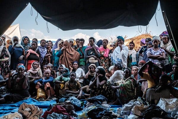 Displaced people at a camp in Chagni, Ethiopia, in January.