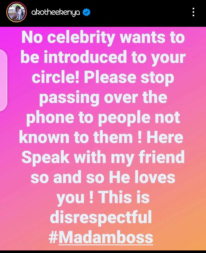 Akothee Warns Fans Against Introducing Her To Their Friends (Screenshot)
