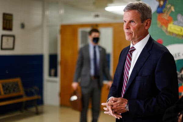 Gov. Bill Lee visited McConnell Elementary School in Hixson, Tenn., last week. He signed an executive order on Monday essentially gutting any school district’s effort to require its students to wear masks.