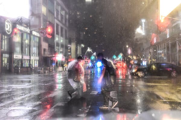 Manhattan on Wednesday evening. In the Northeast, the strongest 1 percent of storms now produce 55 percent more rainfall than they did in the middle of the 20th century.