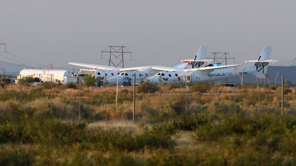 V.S.S. Unity was parked on the runway Sunday morning ahead of the flight.