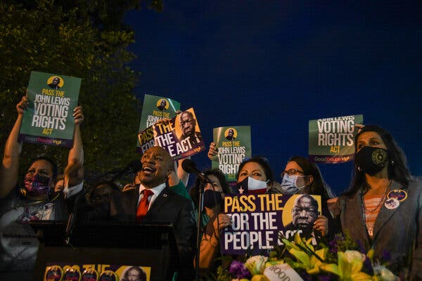 Representative Carl Sherman of Texas spoke at a demonstration in support of voting rights in Washington last month.