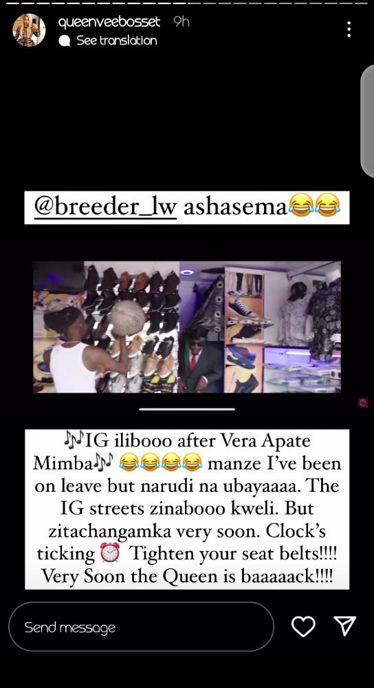 Vera Sidika Promises Instagram Comeback After Breeder's Teasing Lyrics- 'IG Ilibore After Vera Apate Mimba'