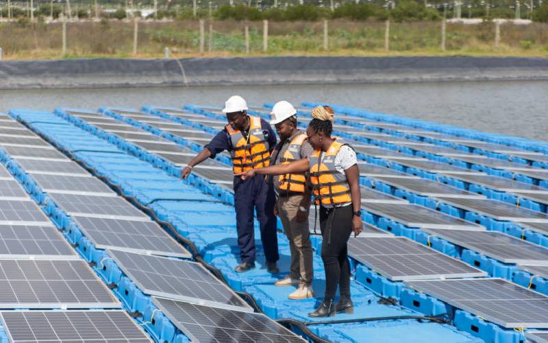 **The floating solar system installed on a reservoir in Rift Valley Roses in Naivasha.**