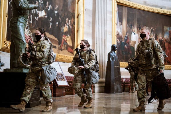 National Guard troops gathered in the Rotunda as security was increased at the Capitol ahead of President Biden’s inauguration in January.