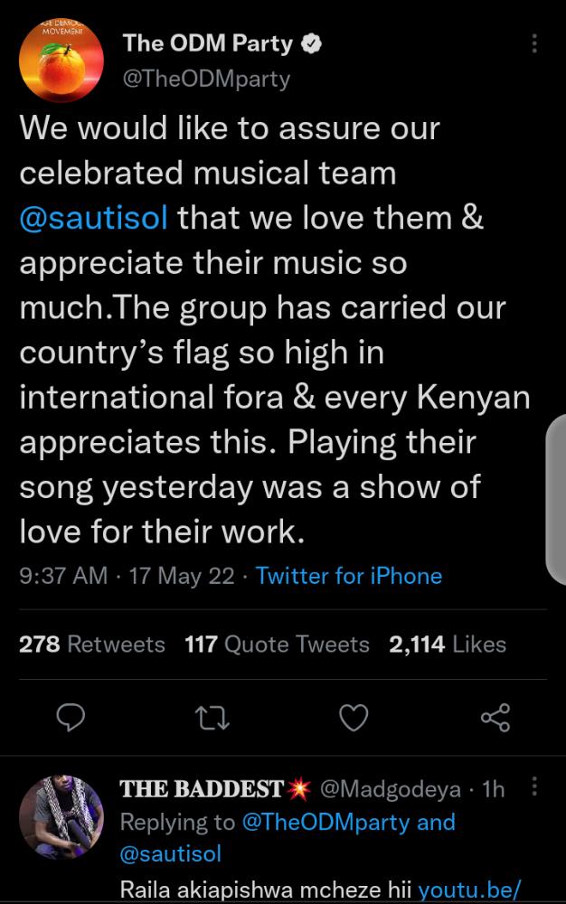 ODM Respond To Sauti Sol Over Song Copyright Claim (Screenshot) -