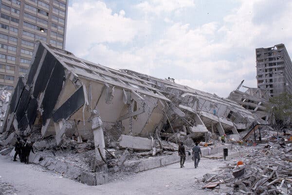 Rubble of Mexico City Earthquake in 1985.
